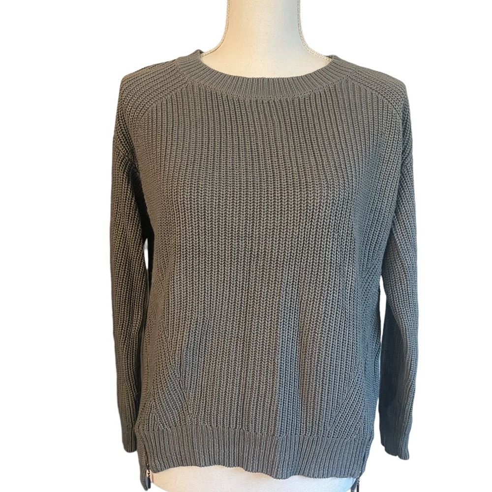 Harper Lane Fisherman Gray Front Zipper Knit Warm Winter Long Sleeve Sweater